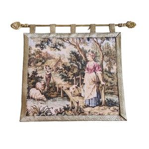 VTG West Germany Rosel Erzeugnisse Woven Tapestry Wall Hanging Pastoral Scene